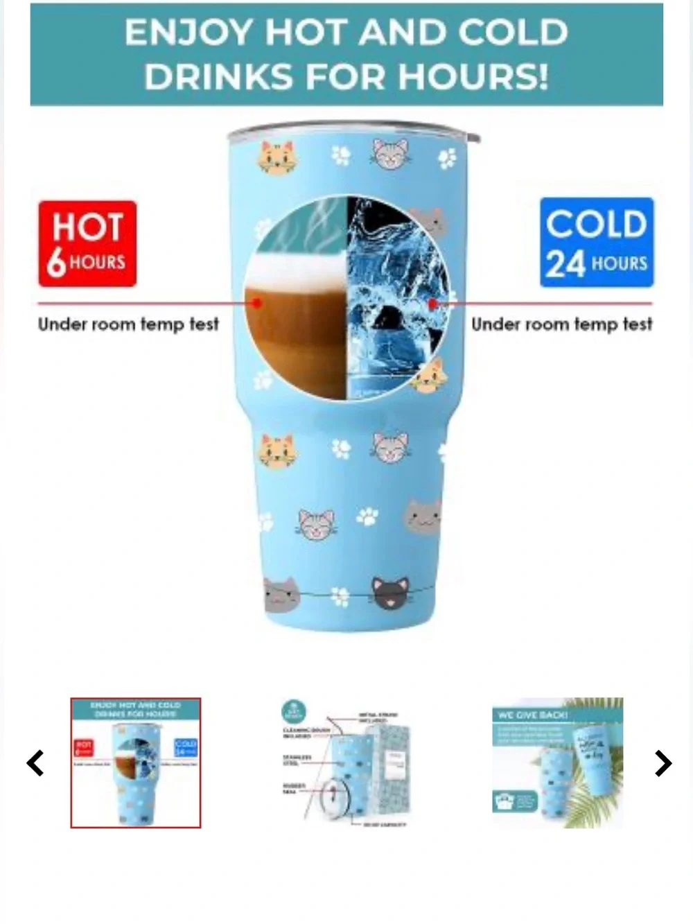 NWT Kedrian 30oz insulated Tumbler Cat & paws Water Bottle